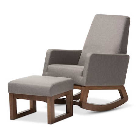 Yashiya Grey Upholstered Rocking Chair And Ottoman Set